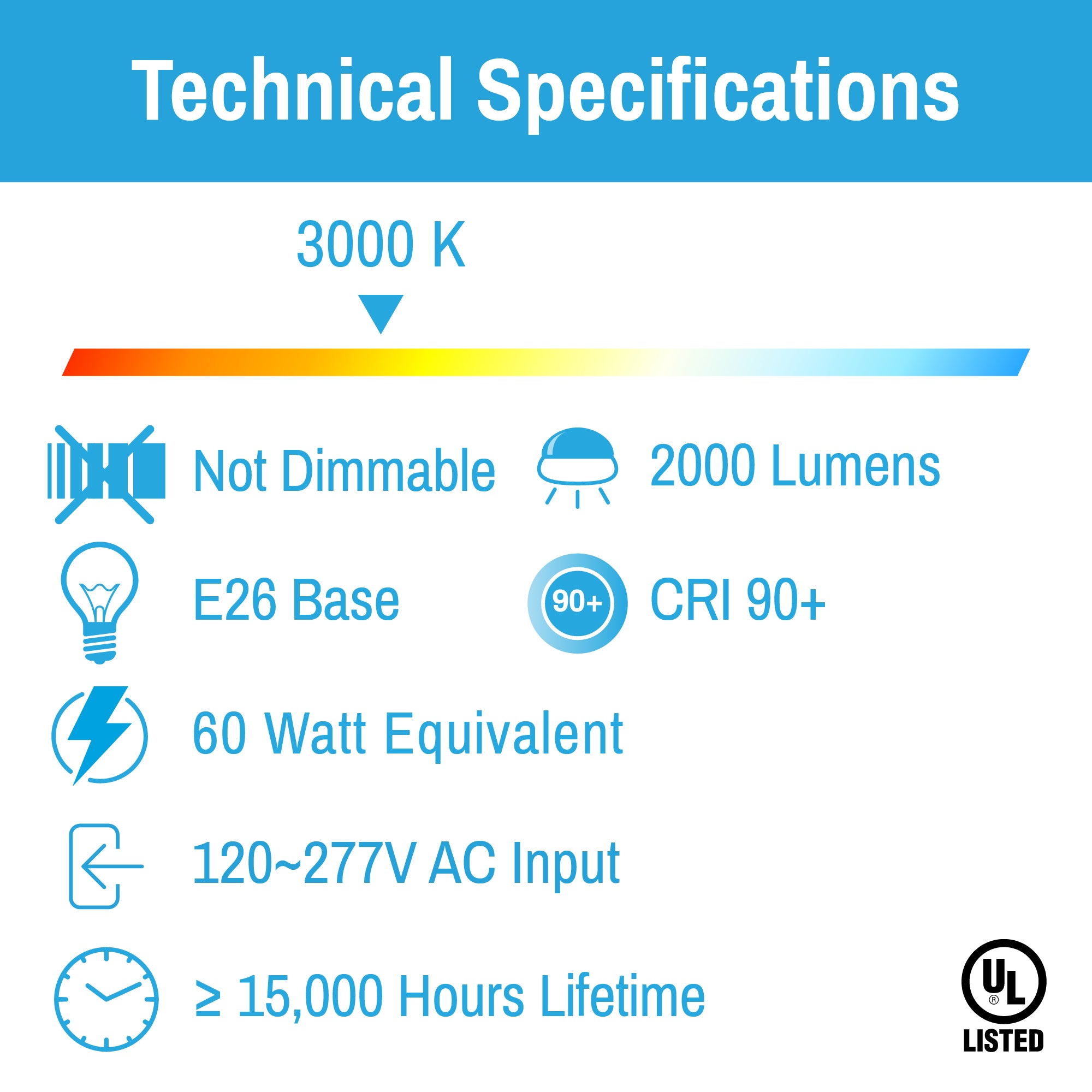 CLEANLIFE® 120-277VAC A21 LED Light Bulb 18W (100W Equivalent) Non-Dimmable