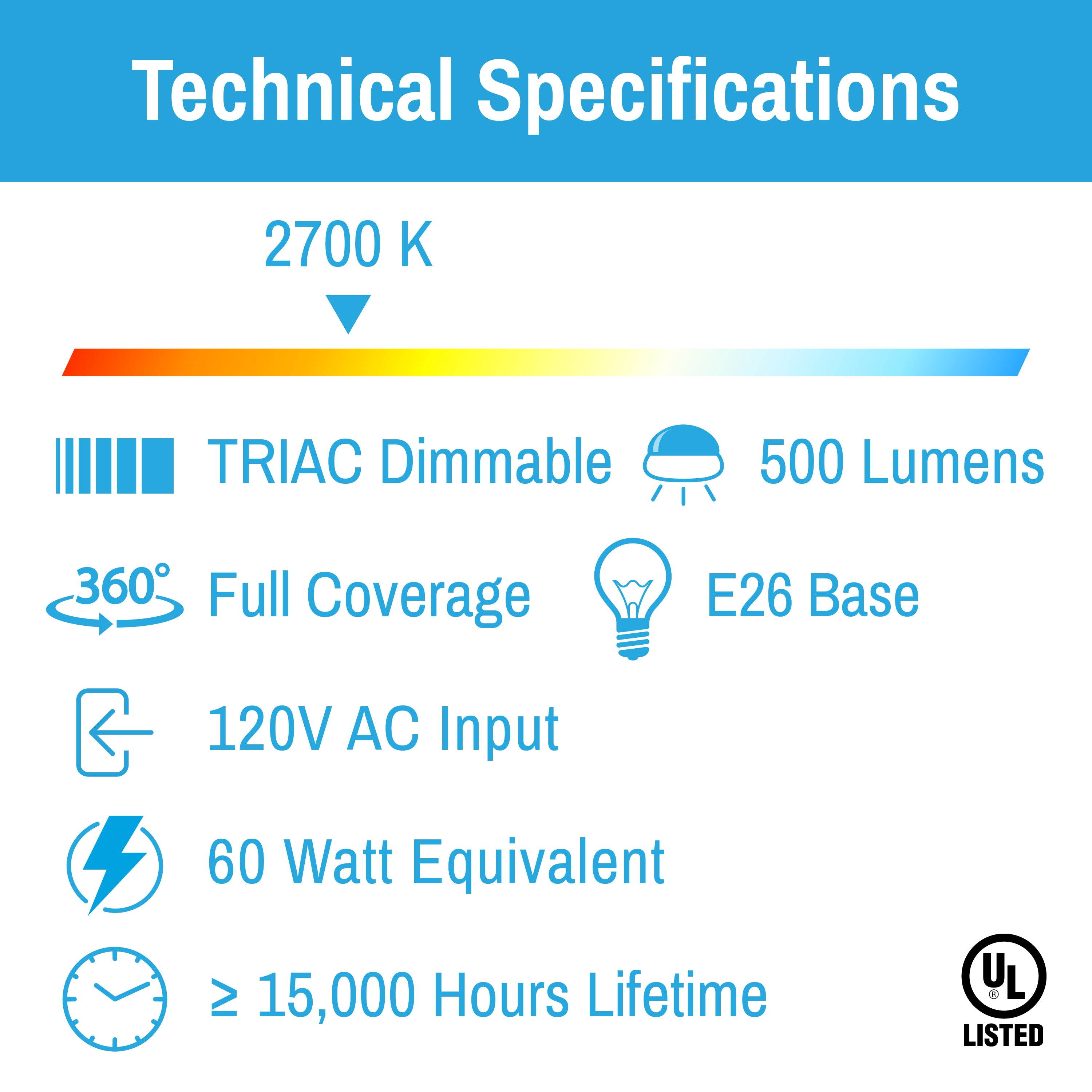 CLEANLIFE® 120VAC T10 White Glass LED Light Bulb 5.5W (40W Equivalent) Dimmable
