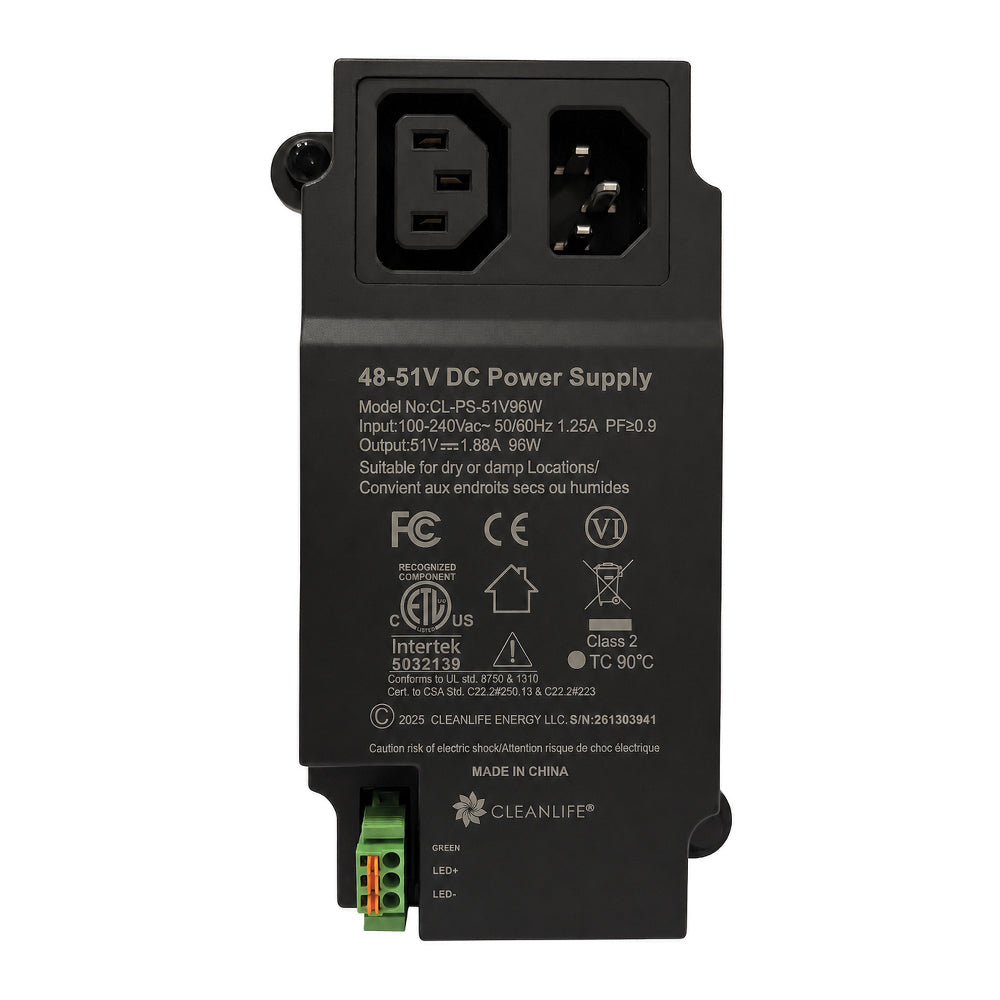 CLEANLIFE® 51V DC 96W Power Supply for 48-51V DC Lighting - Direct Wire with Connector