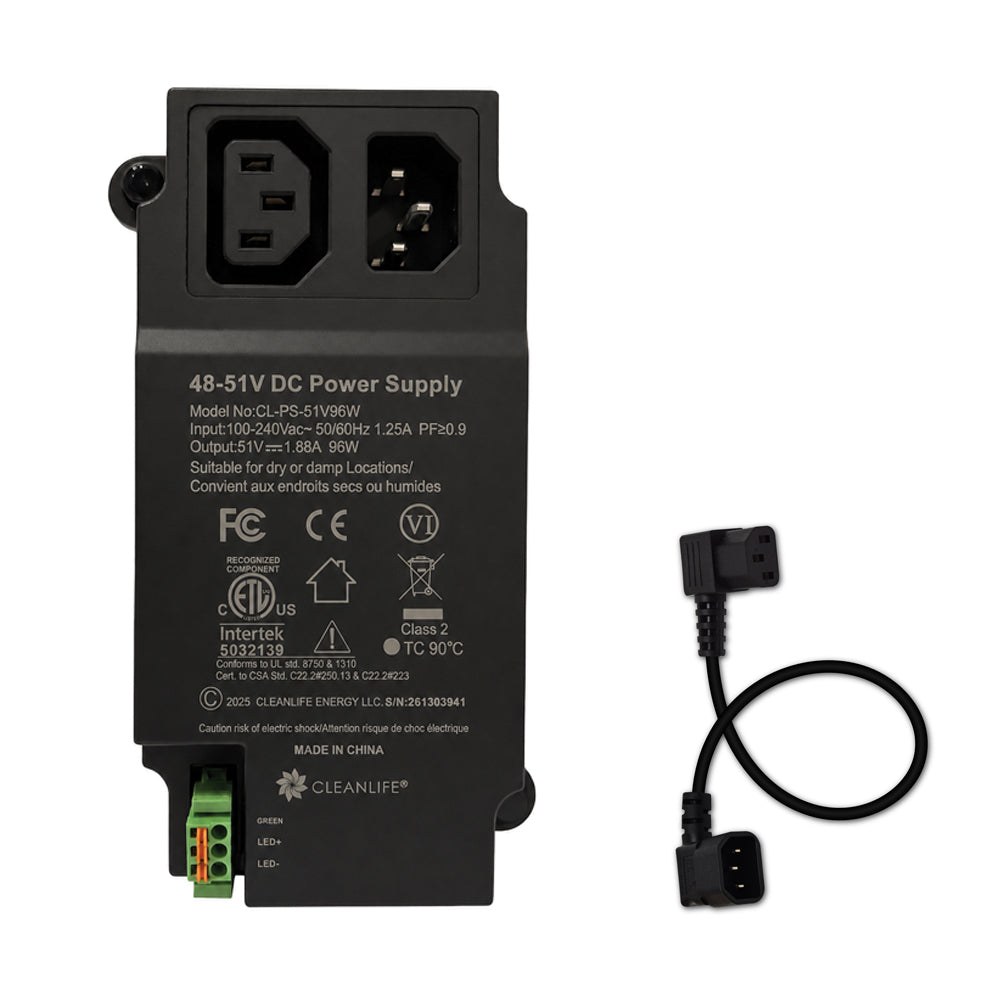CLEANLIFE® 51V DC 96W Power Supply for 48-51V DC Lighting - Direct Wire with Connector