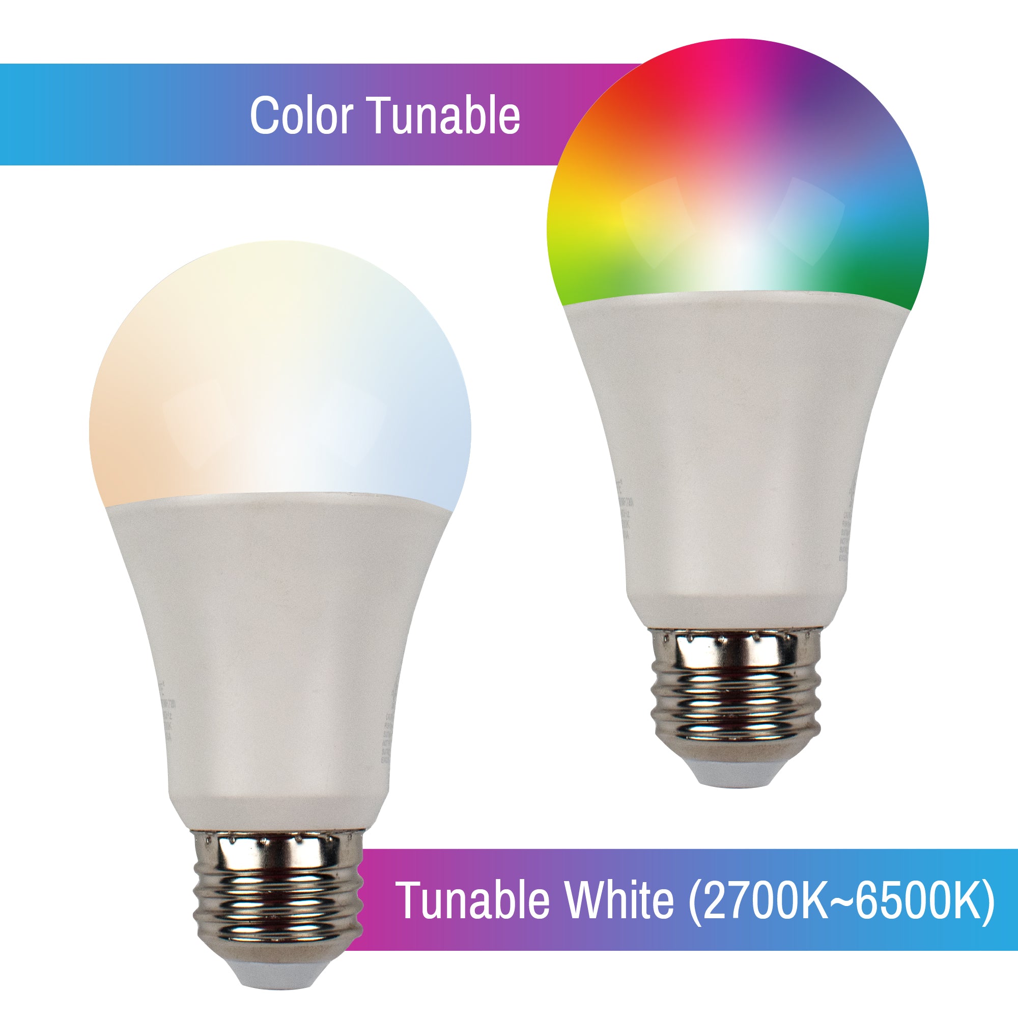 CLEANLIFE® Smart 120VAC A19 RGB + Tunable White LED Light Bulbs 2-Pack with Remote Control