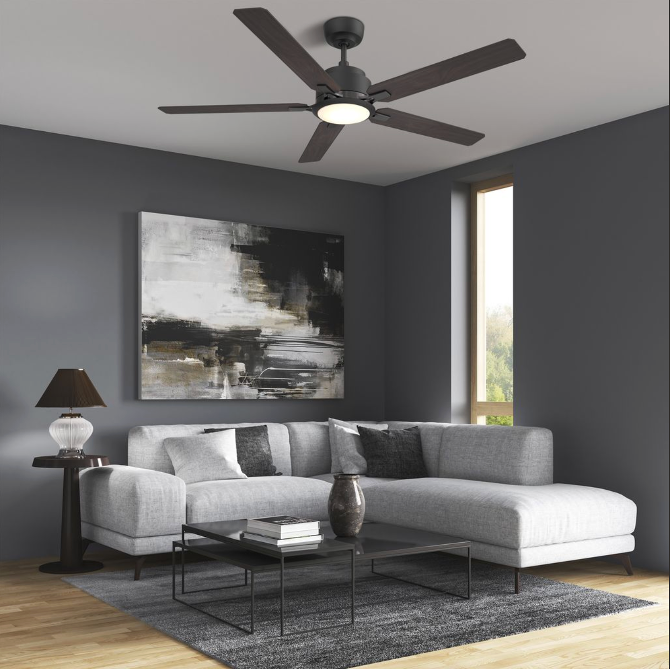 CARRO® ESPEAR 24VDC 5-Blade Smart Ceiling Fan with LED Light Kit & Remote – Matte Black/Weathered Walnut
