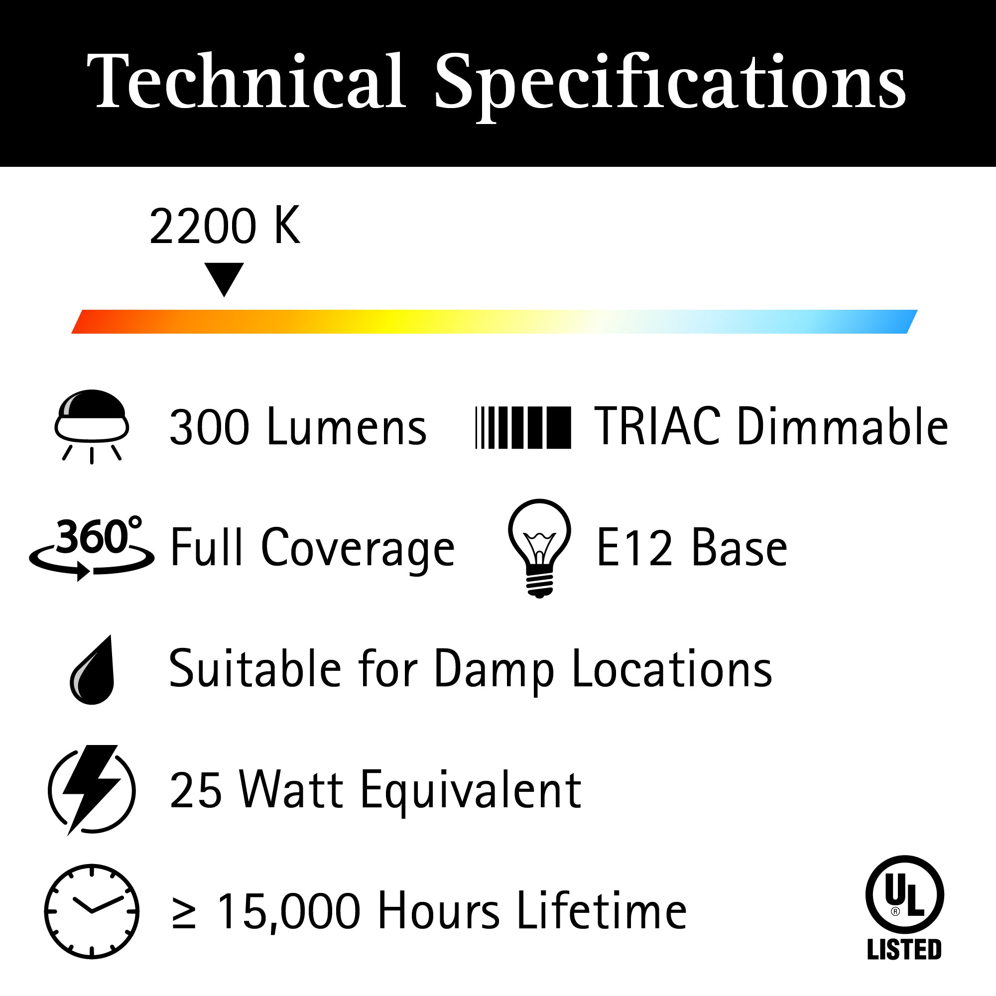 UltraLux® 120VAC BT11 Vintage Flame Tip Candelabra LED Light Bulb 5W (25W Equivalent) Dimmable