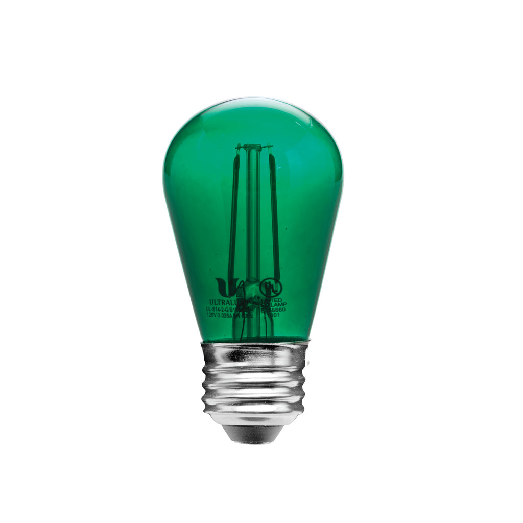 green colored S14 light bulb on white background