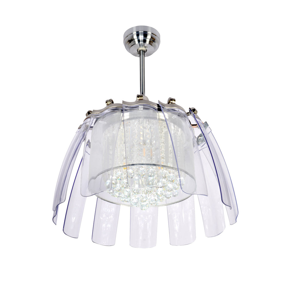 CARRO® BLUEBELL 24VDC 11-Blade Smart Crystal Chandelier Ceiling Fan with Light Kit & Remote – Silver