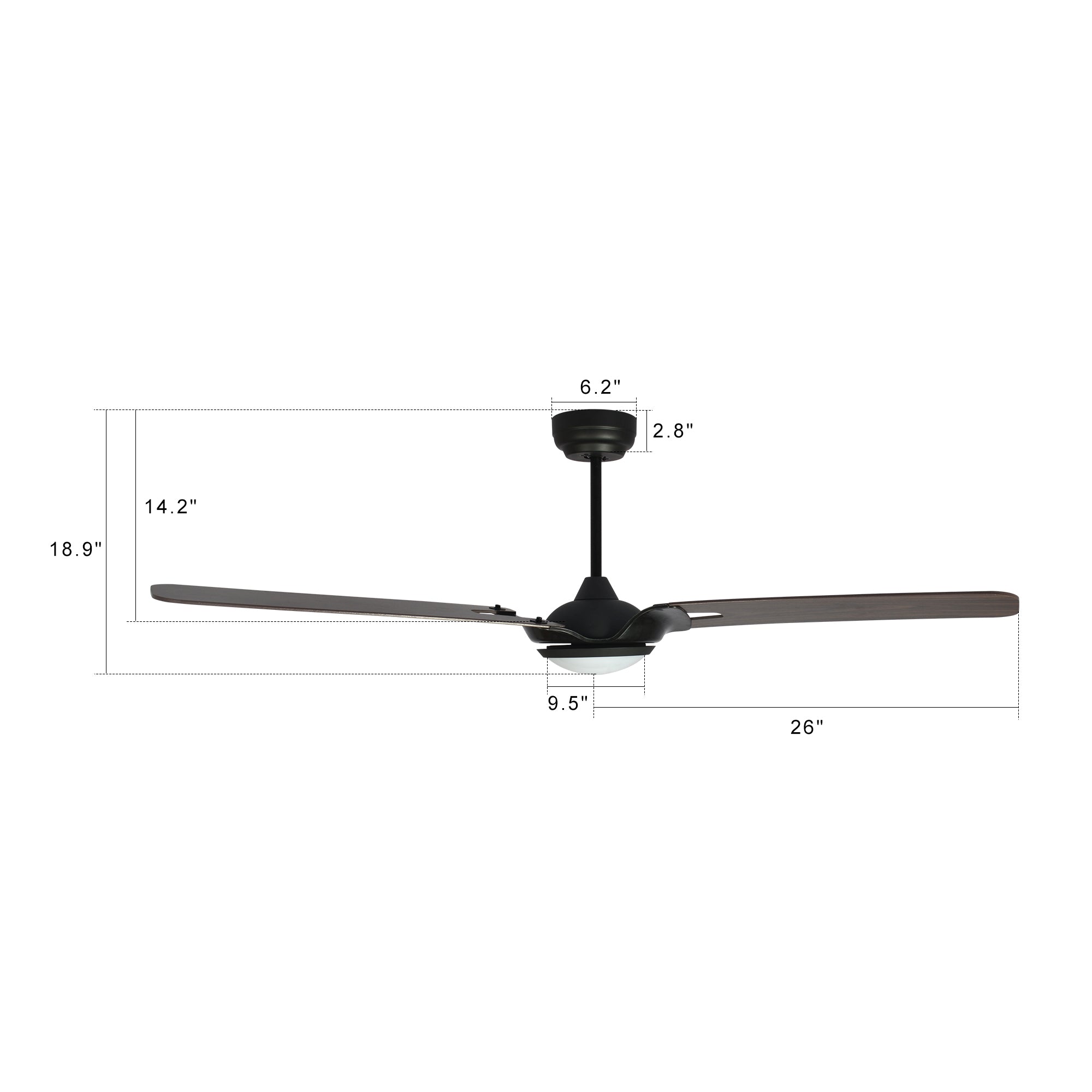 CARRO® HOFFEN 24VDC 3-Blade Smart Ceiling Fan with LED Light Kit & Remote – Matte Black / Dark Walnut
