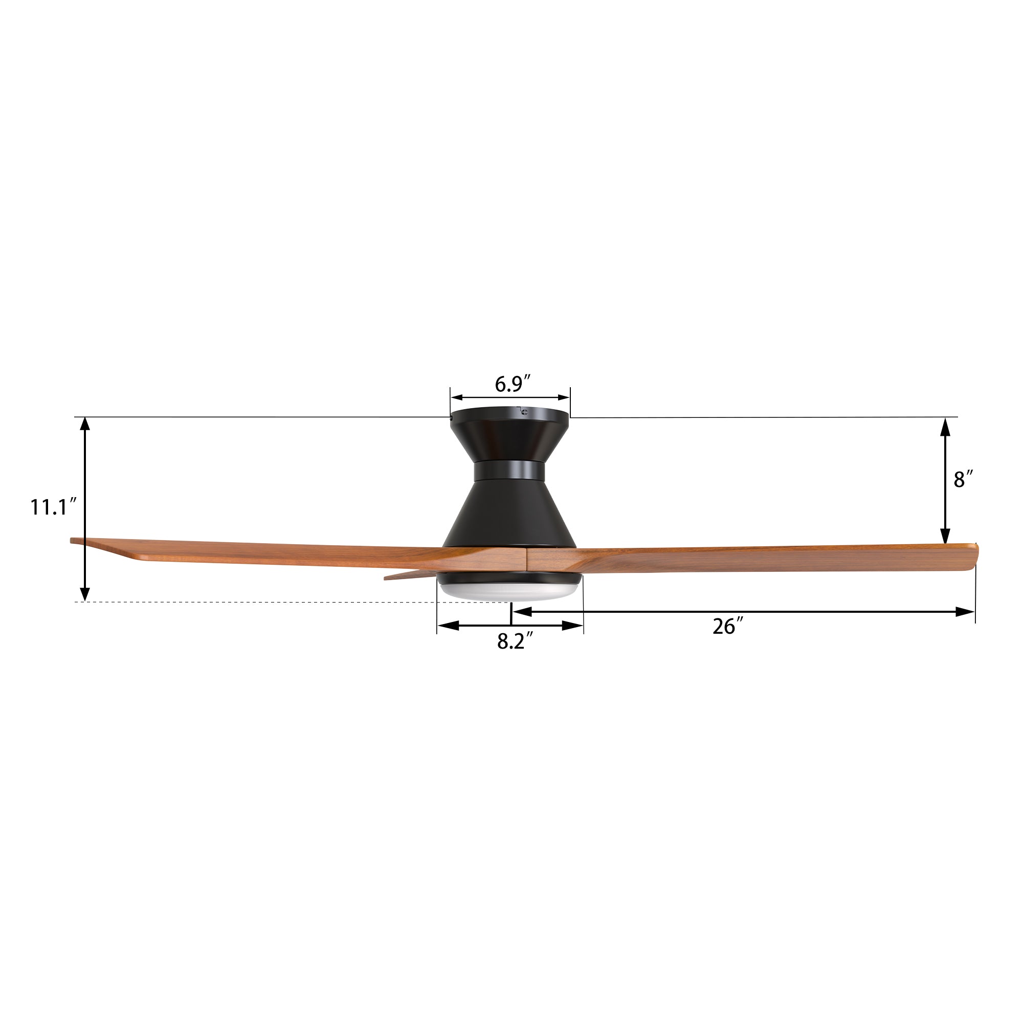 CARRO® NICOLET 24VDC 3-Blade Flush Mount Smart Ceiling Fan with LED Light Kit & Remote – Black / Antique Walnut