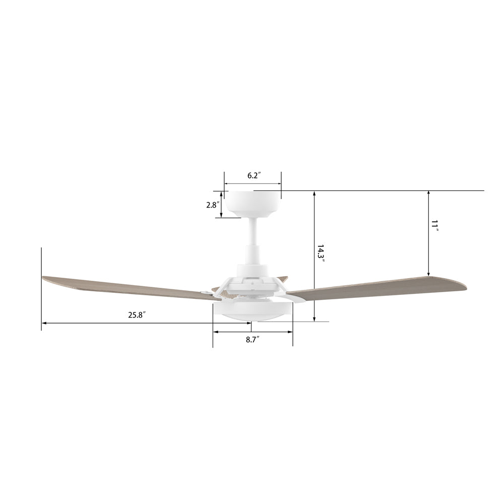 CARRO® BRISA 24VDC 3-Blade Smart Ceiling Fan with LED Light Kit & Remote – Matte White / Light Wood