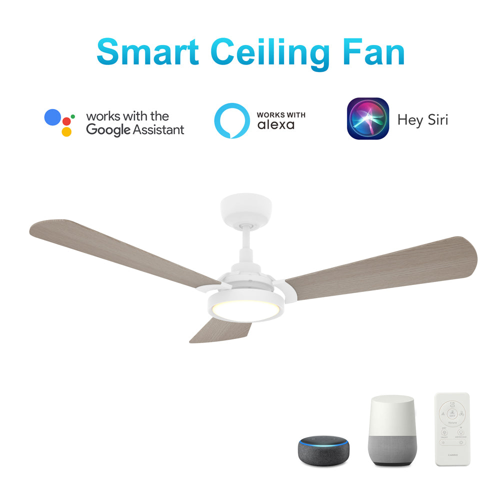 CARRO® BRISA 24VDC 3-Blade Smart Ceiling Fan with LED Light Kit & Remote – Matte White / Light Wood