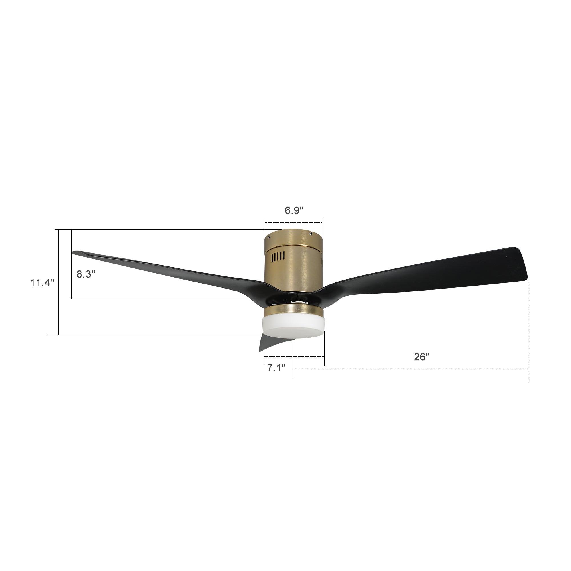 CARRO® SPEZIA 24VDC 3-Blade Flush Mount Smart Ceiling Fan with LED Light Kit & Remote – Brushed Gold / Matte Black