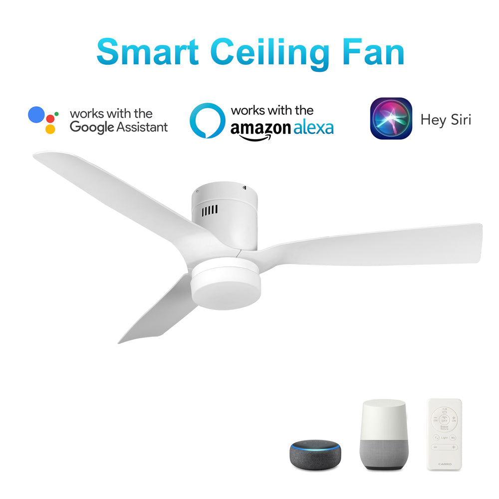 CARRO® SPEZIA 24VDC 3-Blade Flush Mount Smart Ceiling Fan with LED Light Kit & Remote – Matte White