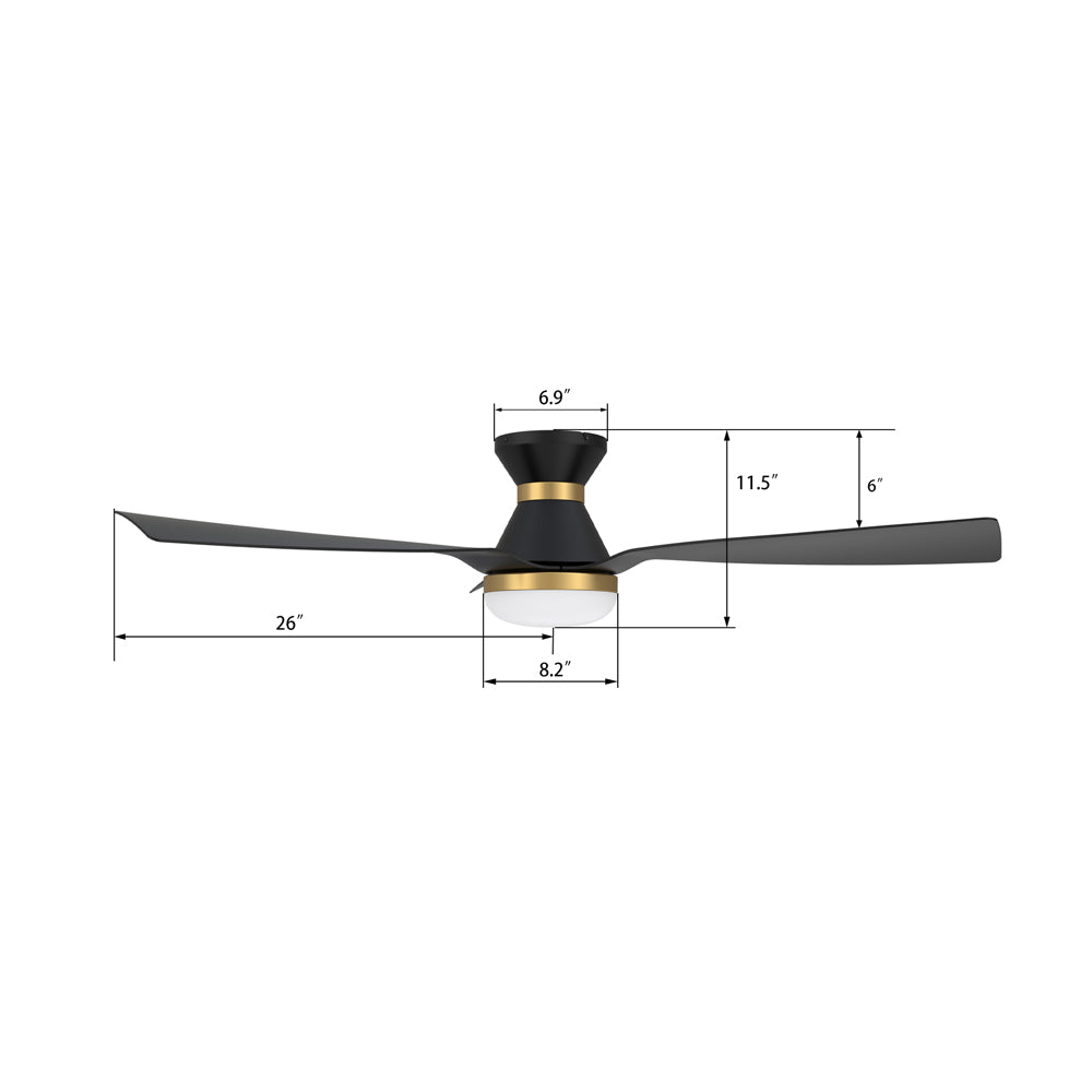 CARRO® SPEZIA 24VDC 3-Blade Flush Mount Smart Ceiling Fan with LED Light Kit & Remote – Matte Black / Brushed Gold