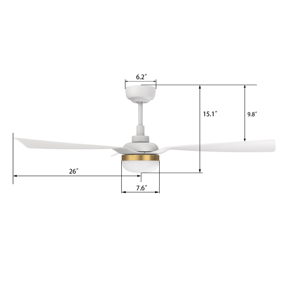 CARRO® SPEZIA 24VDC 3-Blade Smart Ceiling Fan with LED Light Kit & Remote – Matte White / Brushed Gold