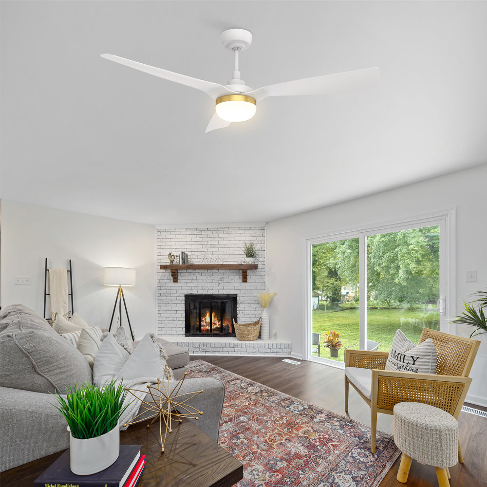 CARRO® SPEZIA 24VDC 3-Blade Smart Ceiling Fan with LED Light Kit & Remote – Matte White / Brushed Gold