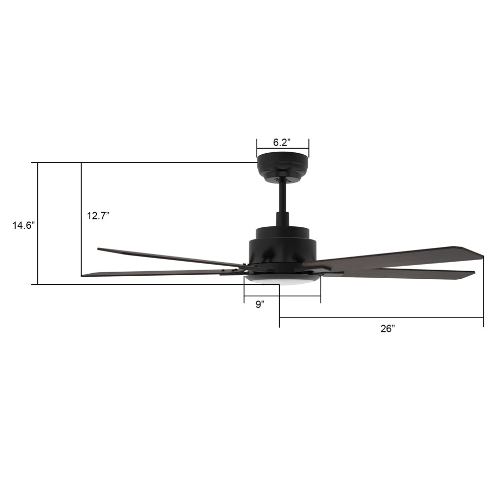 CARRO® ESPEAR 24VDC 5-Blade Smart Ceiling Fan with LED Light Kit & Remote – Matte Black/Dark Walnut