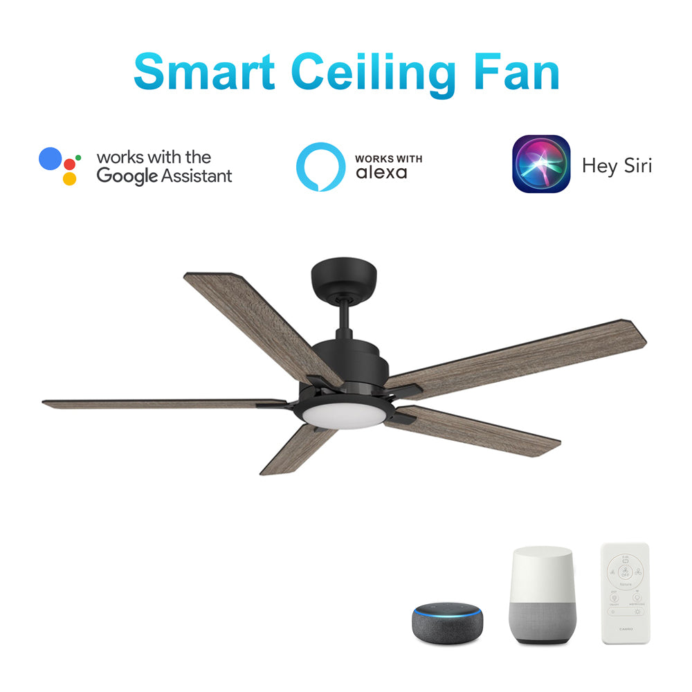 CARRO® ESPEAR 24VDC 5-Blade Smart Ceiling Fan with LED Light Kit & Remote – Matte Black/Weathered Walnut