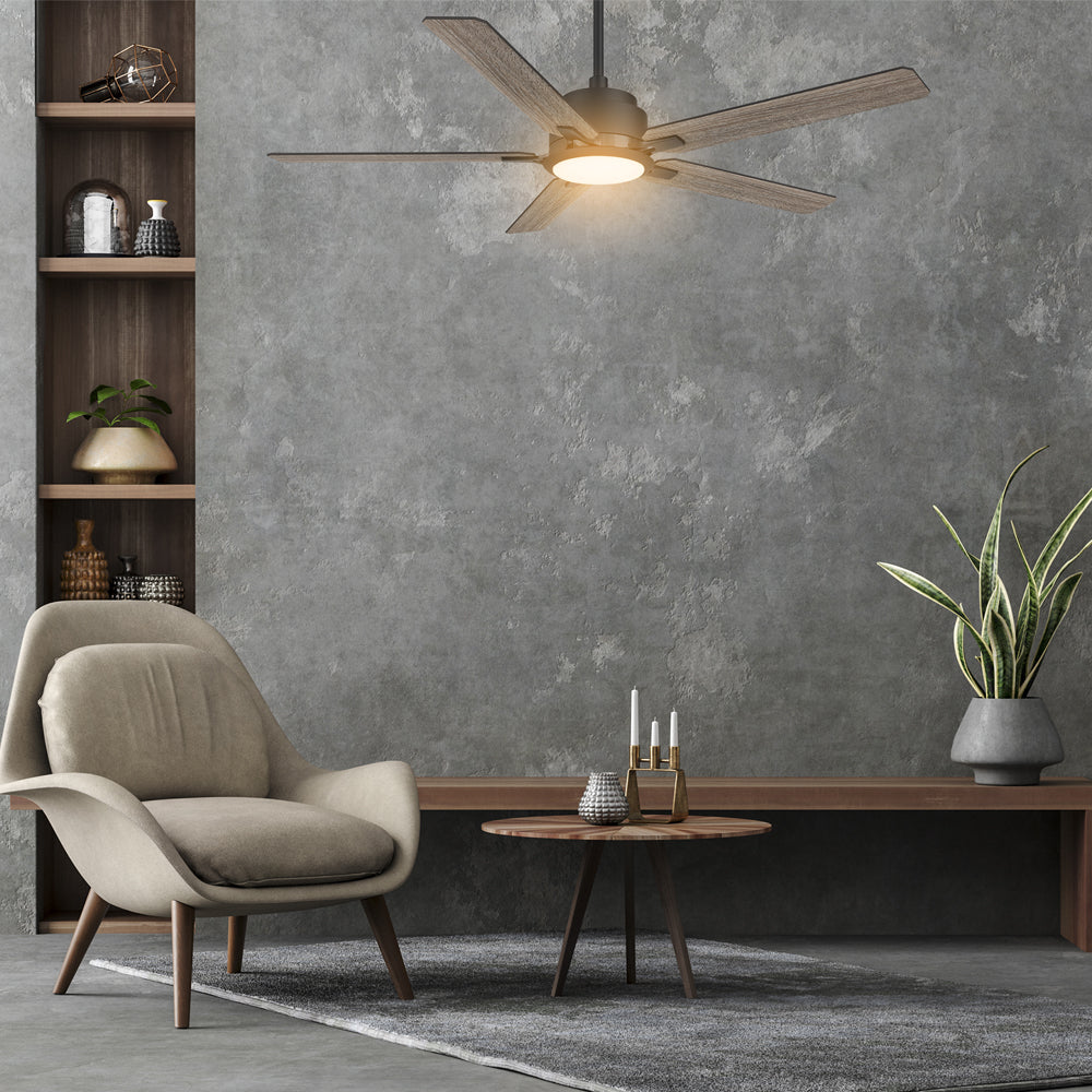 CARRO® ESPEAR 24VDC 5-Blade Smart Ceiling Fan with LED Light Kit & Remote – Matte Black/Weathered Walnut