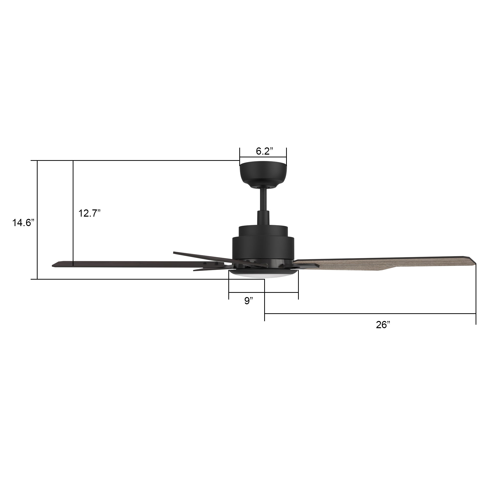 CARRO® ESPEAR 24VDC 5-Blade Smart Ceiling Fan with LED Light Kit & Remote – Matte Black/Weathered Walnut