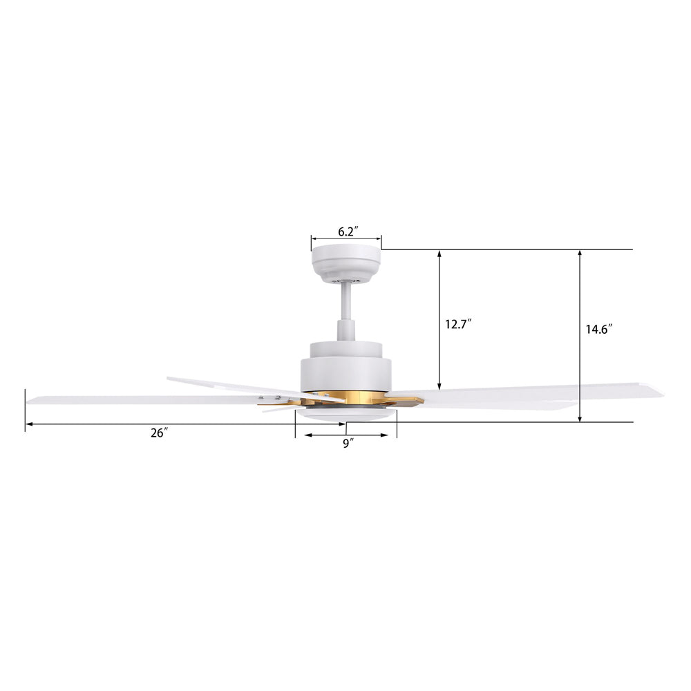 CARRO® ESPEAR 24VDC 5-Blade Smart Ceiling Fan with LED Light Kit & Remote – Matte White / Brushed Gold