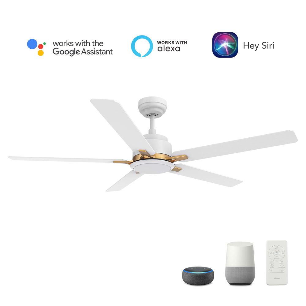 CARRO® ESPEAR 24VDC 5-Blade Smart Ceiling Fan with LED Light Kit & Remote – Matte White / Brushed Gold