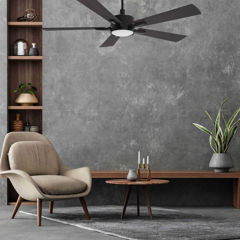 CARRO® APPLETON 24VDC 5-Blade Smart Ceiling Fan with LED Light Kit & Remote – Matte Black / Cherrywood