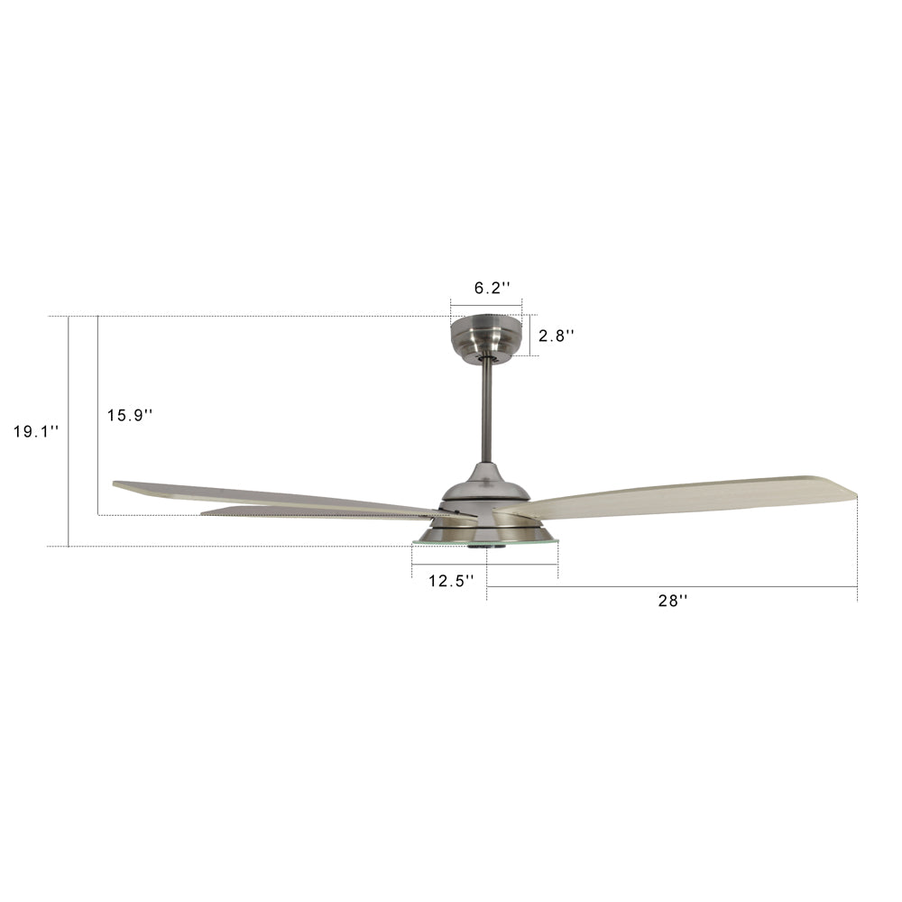 CARRO® JOURNEY 24VDC 5-Blade Smart Ceiling Fan with LED Light Kit & Remote – Brushed Nickel / Light Chestnut
