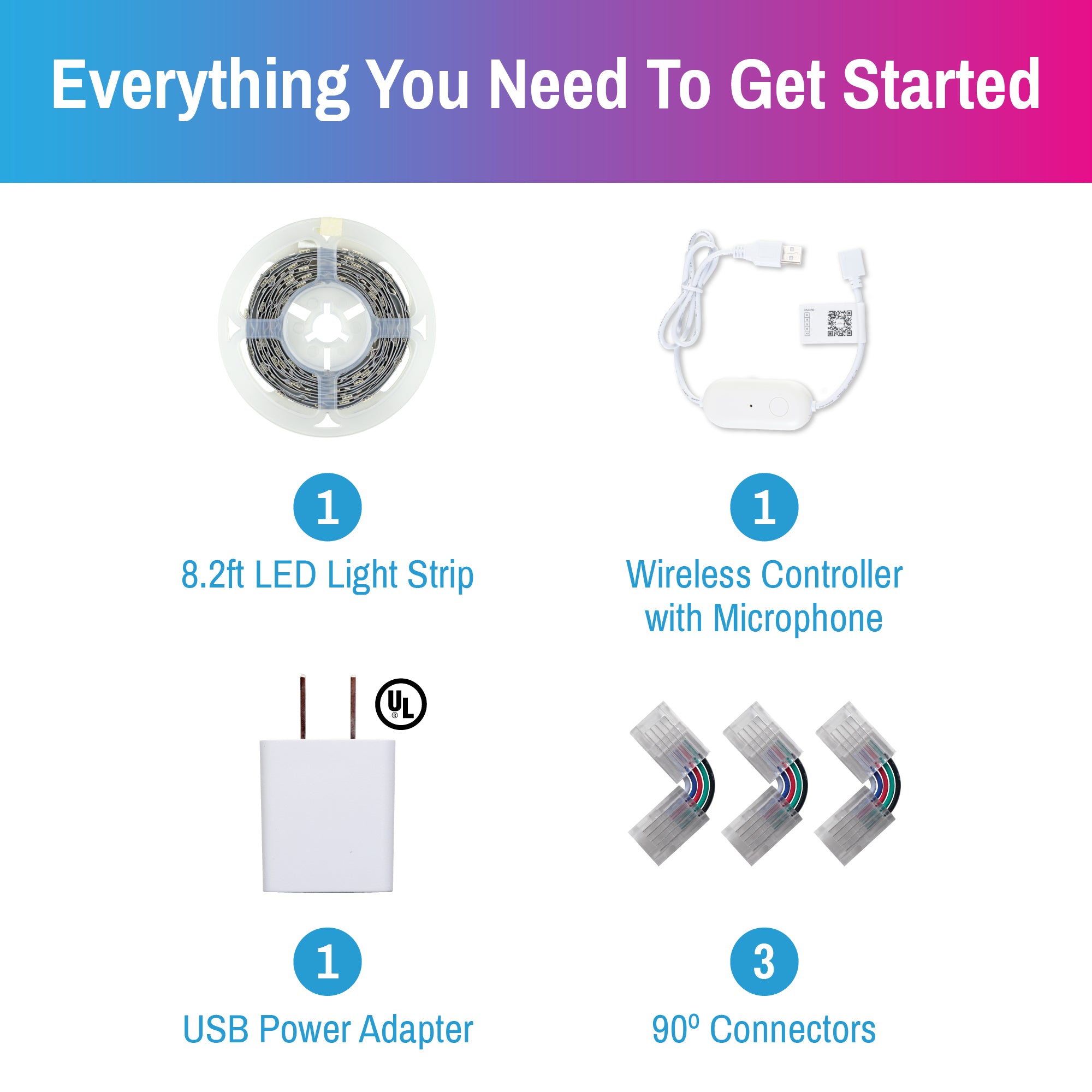 CLEANLIFE® 5V USB-Powered Smart Indoor Light Strip Kit - RGB+3000K, WiFi + Bluetooth