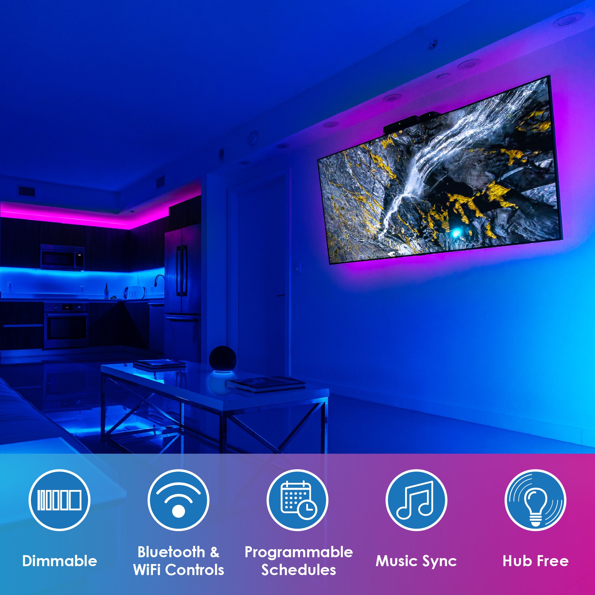 CLEANLIFE® 5V USB-Powered Smart Indoor Light Strip Kit - RGB+3000K, WiFi + Bluetooth