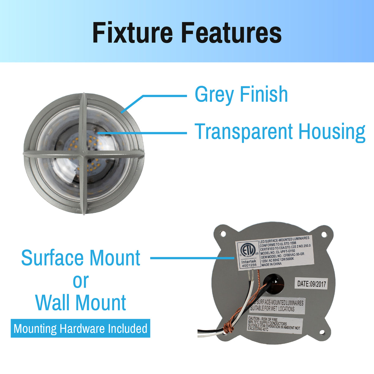 CLEANLIFE® Vapor Tight LED Glass Jelly Jar Fixture