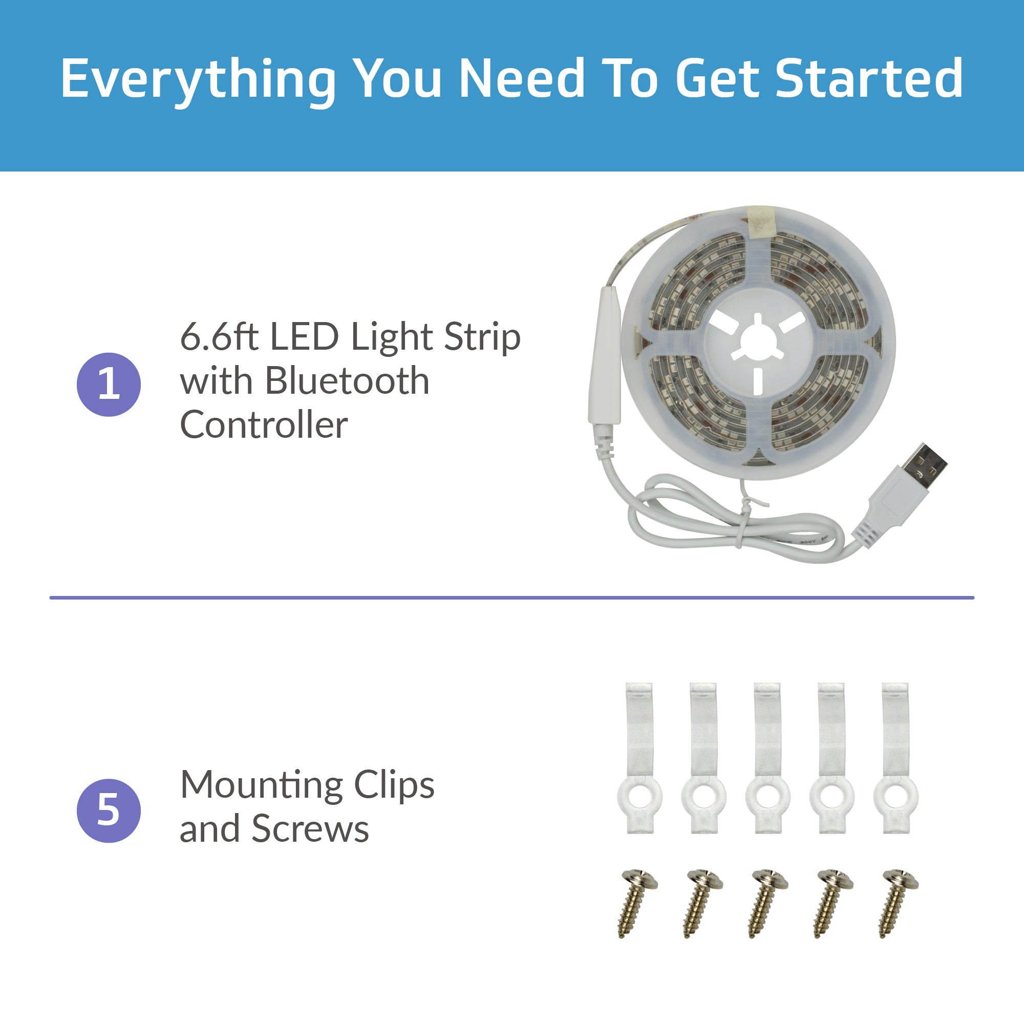 TrueColor® 5V USB-Powered Smart LED Light Strips - RGB+3000K or Tunable White, Bluetooth Control