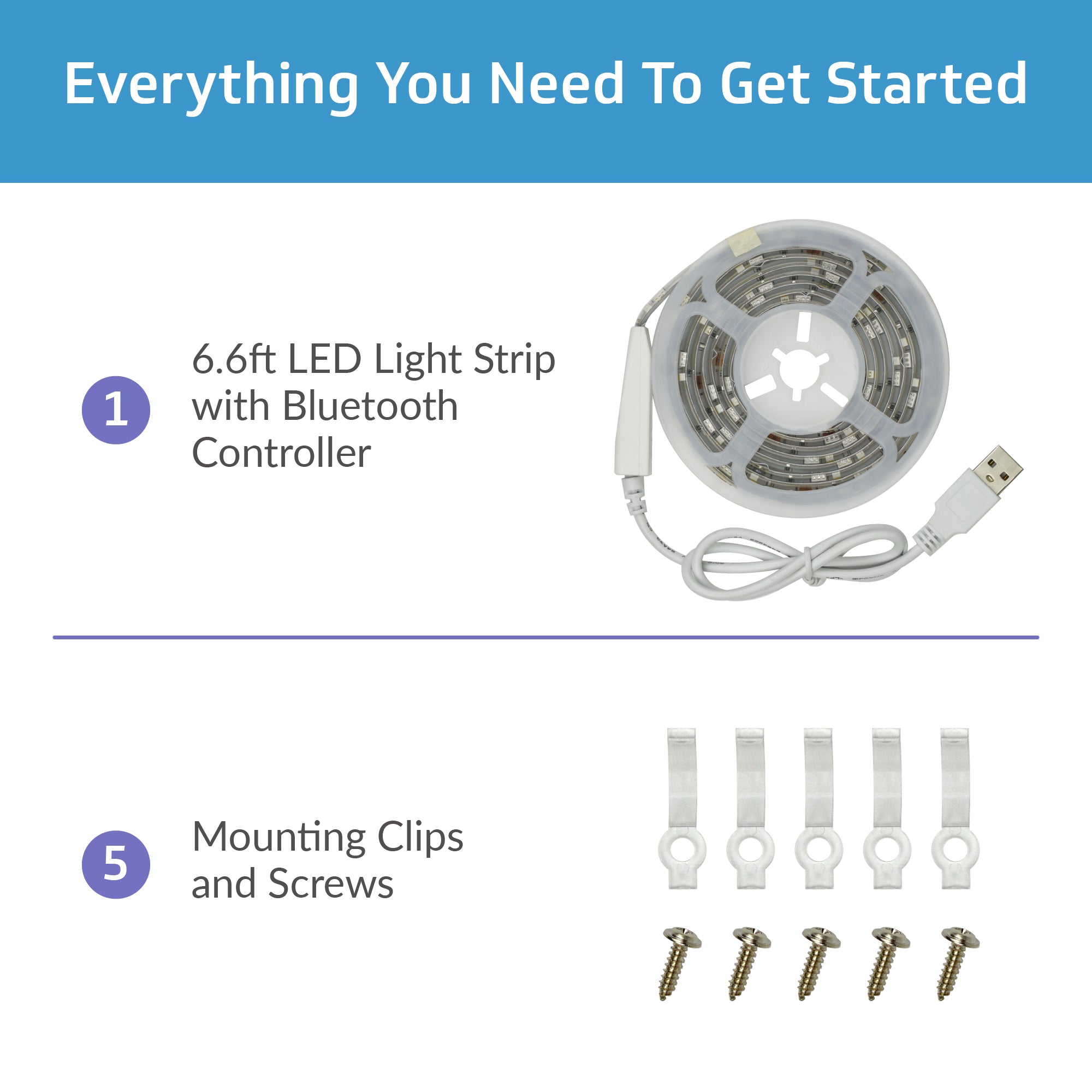 TrueColor® 5V USB-Powered Smart LED Light Strips - RGB+3000K or Tunable White, Bluetooth Control