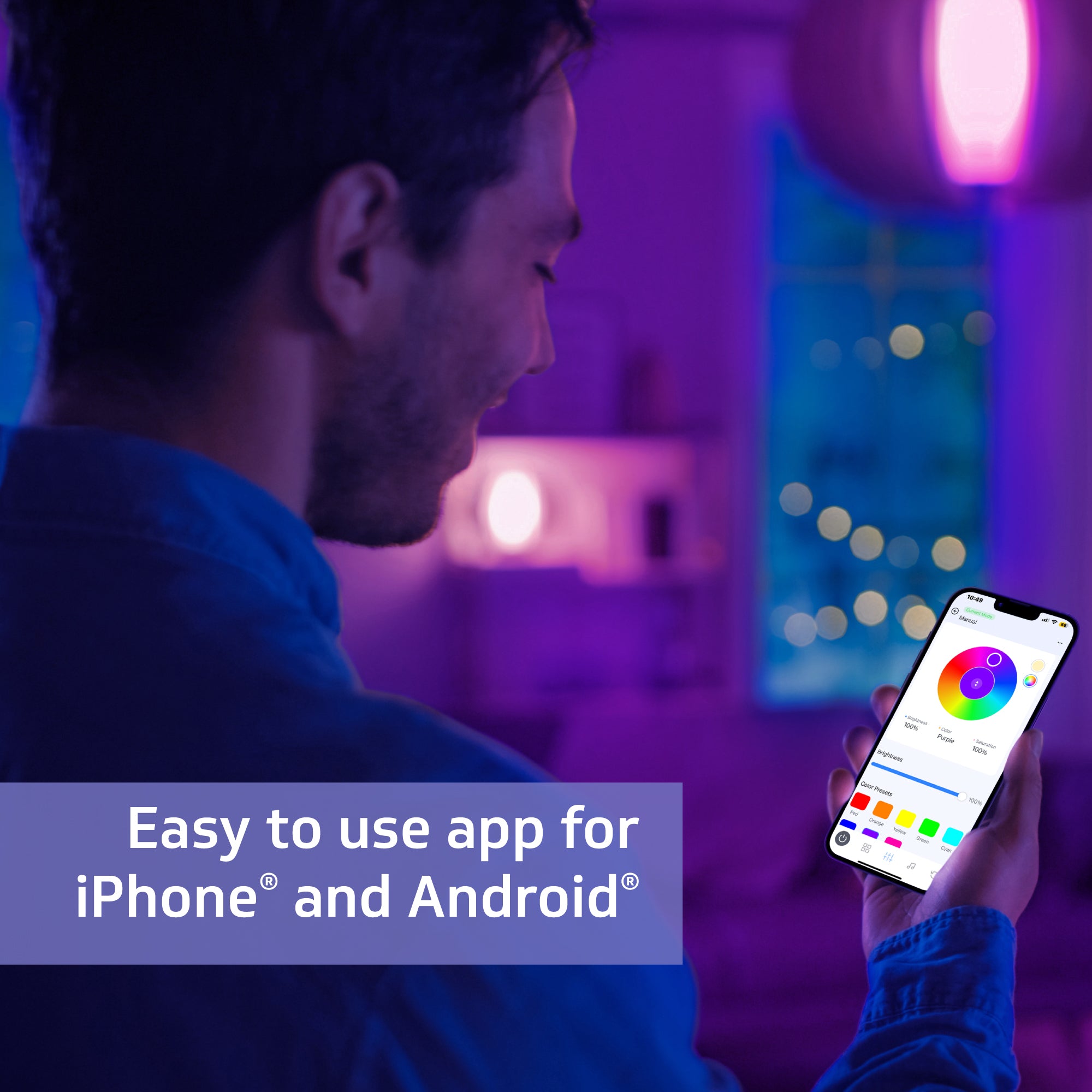 TrueColor® 5V USB-Powered Smart LED Light Strips - RGB+3000K or Tunable White, Bluetooth Control