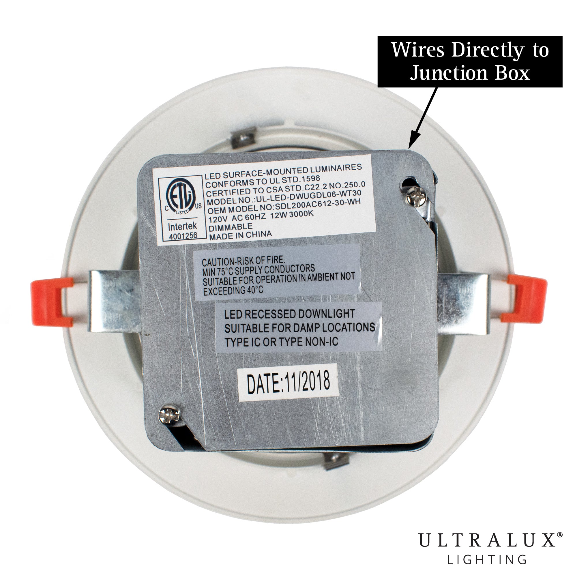 ULTRALUX® 5" Utility Gimbal LED Recessed Direct Wire Downlight With J-Box