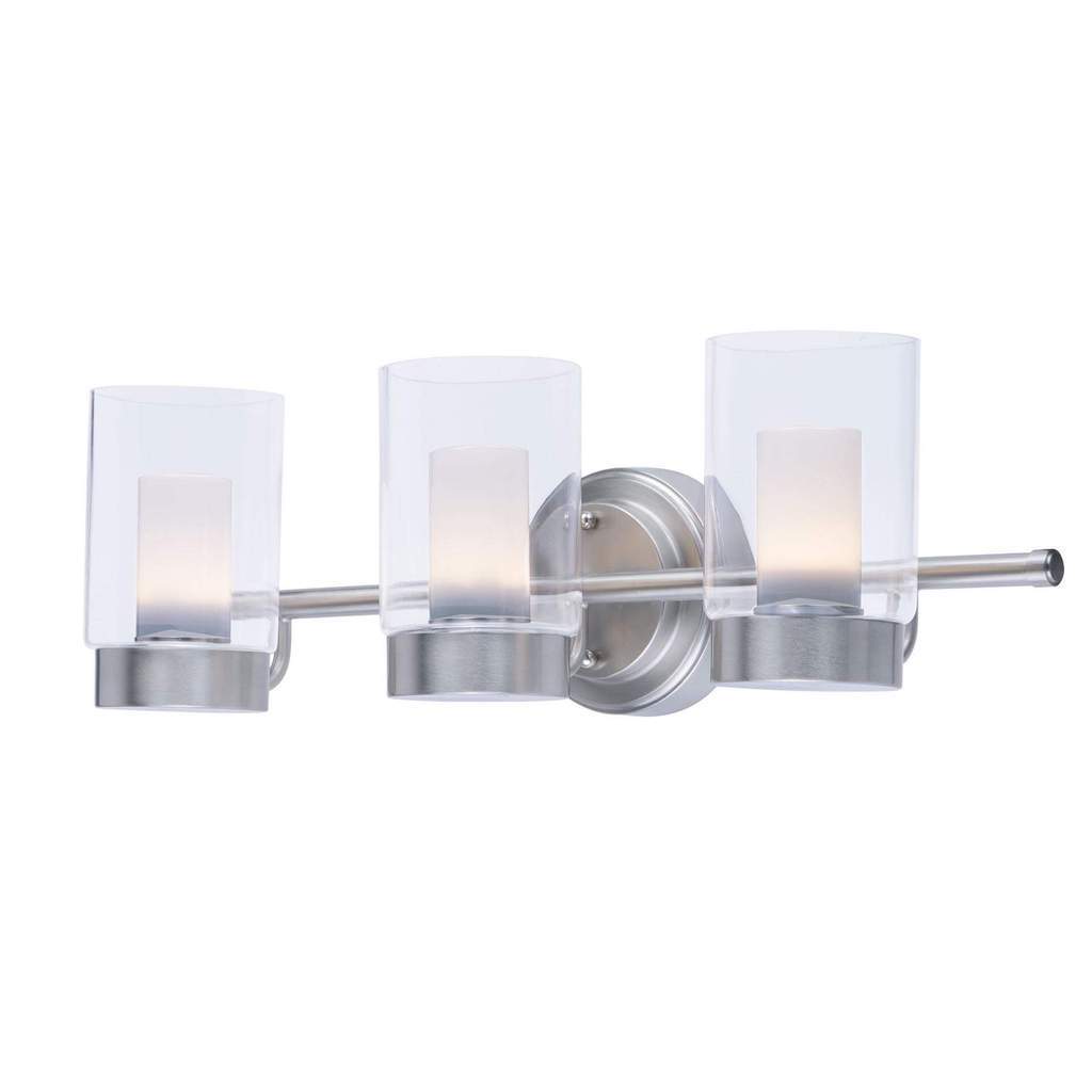 brushed nickel vanity lighting on white background