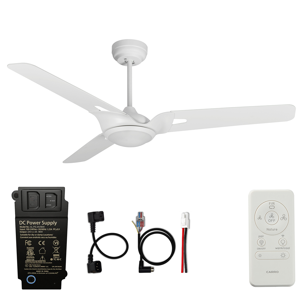 CARRO® HOFFEN 24VDC 3-Blade Smart Ceiling Fan with LED Light Kit & Remote – Matte White