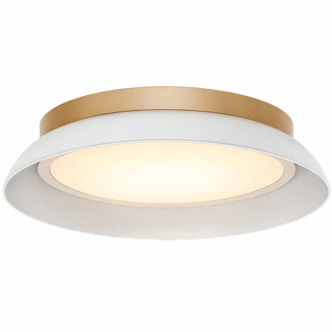 15" UltraLux® 48-51V DC Dual Tone Semi-Flush Ceiling Light– Matte White / Brushed Gold