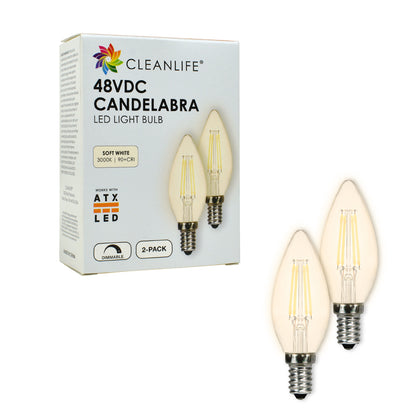 CLEANLIFE® 48VDC B11 Candelabra LED Light Bulb 3W (25W Equivalent) Dimmable, (2-Pack)