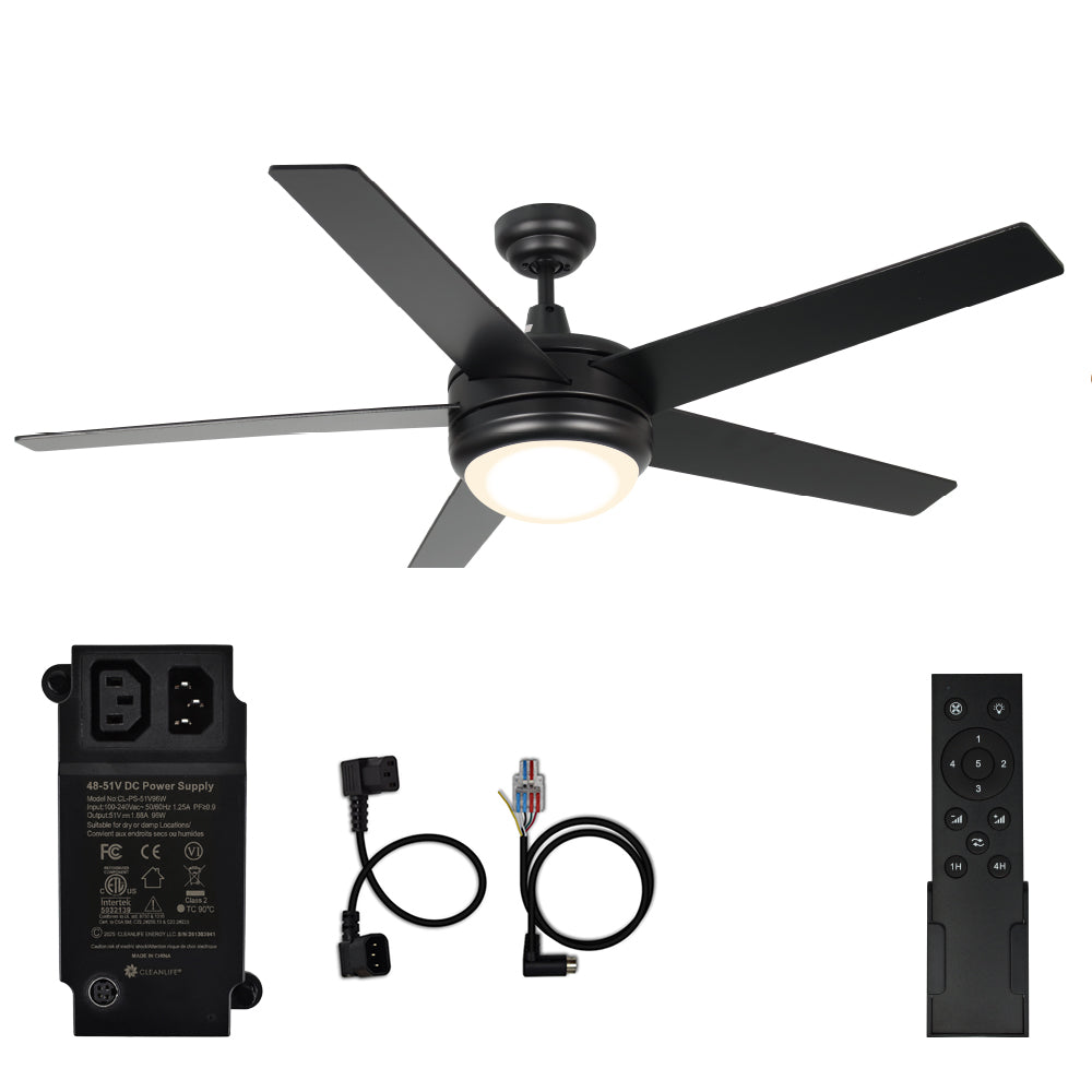CLEANLIFE® 48V DC Ceiling Fan Upgrade Kit - Matte Black