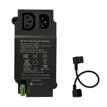 CLEANLIFE® 51V DC 96W Power Supply for 48-51V DC Lighting - Direct Wire with Connector