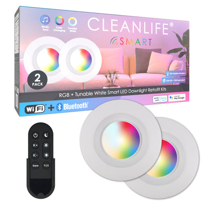 CLEANLIFE® Smart LED Downlights 2-Pack with Smart Remote Control Bundle