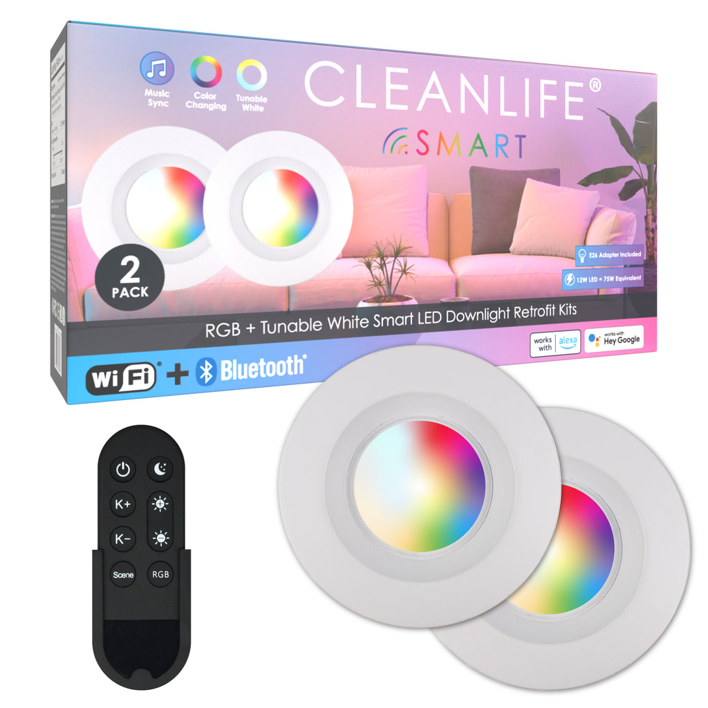 CLEANLIFE® Smart LED Downlights 2-Pack with Smart Remote Control Bundle