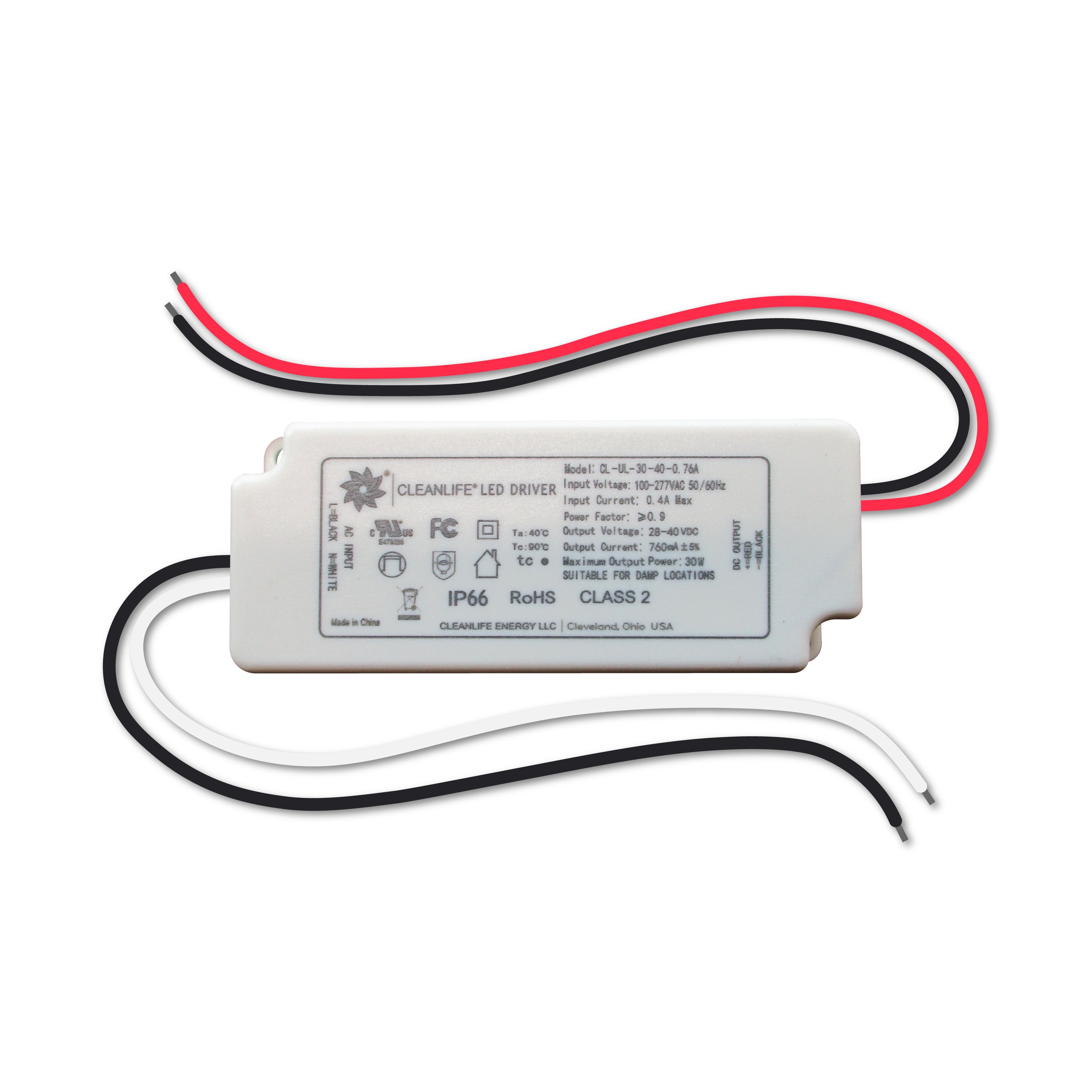 CLEANLIFE® CL-UL-30-40-0.76A LED Driver 28-40V 30W IP66