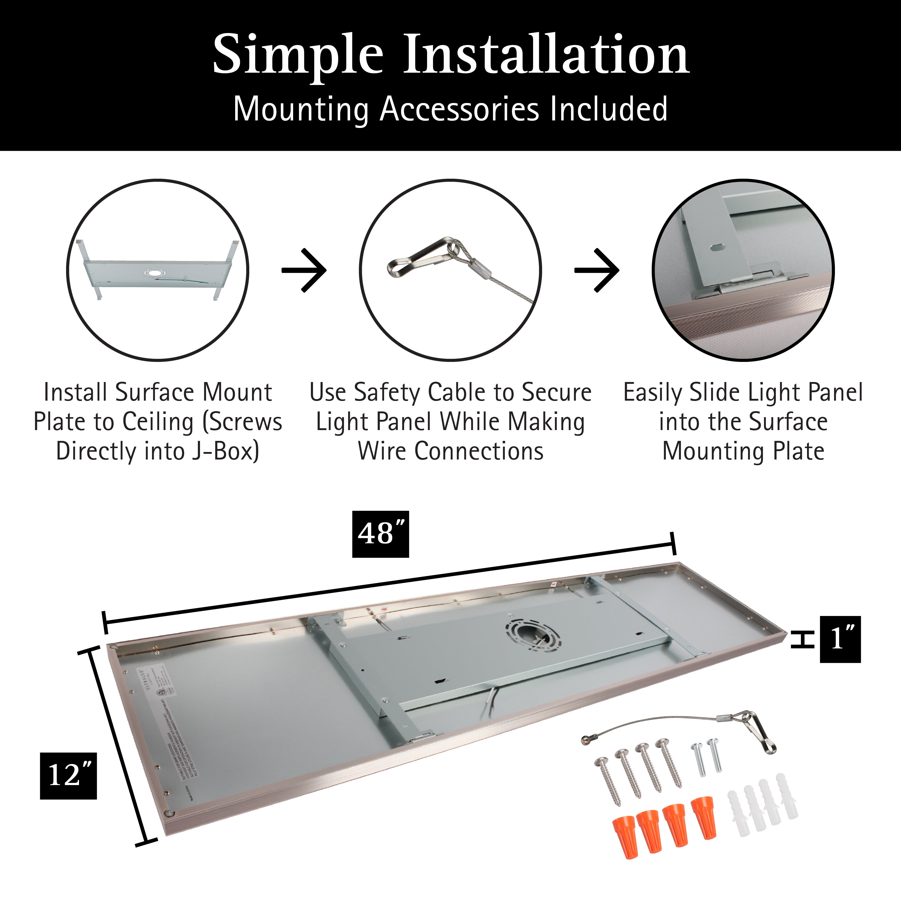 ULTRALUX® CCT Switchable Surface Mount LED Panel Light - 1' x 4' (3000K/4000K/5000K)