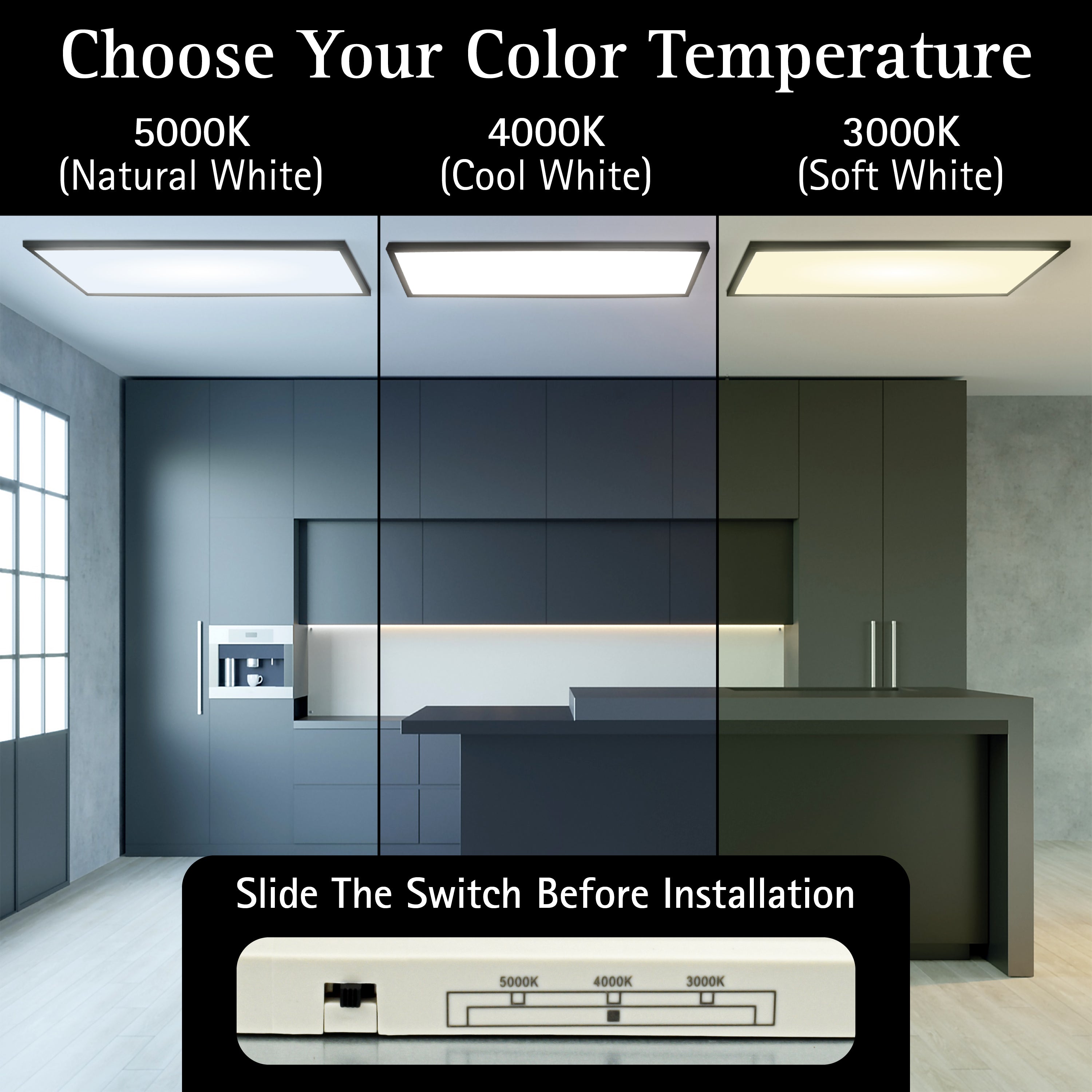 Surface Mount LED Panel Light 1' x 4' - CCT Switchable and