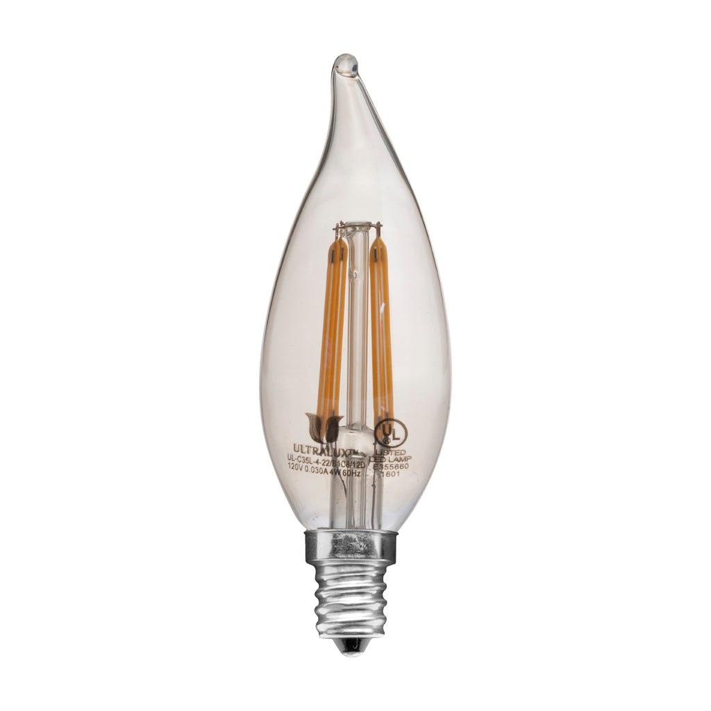 ULTRALUX® LED BT11 Vintage Flame Tip Candelabra Dimmable Light Bulb 5W (25W Equivalent)