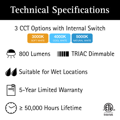 ULTRALUX® 11" Utility LED Outdoor Oval Bulkhead Light - CCT Switchable (3000K/4000K/5000K)