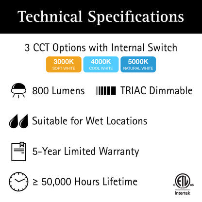 ULTRALUX® 11" Utility LED Outdoor Oval Bulkhead Light - CCT Switchable (3000K/4000K/5000K)