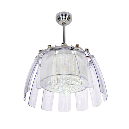 CARRO® BLUEBELL 24VDC 11-Blade Smart Crystal Chandelier Ceiling Fan with Light Kit & Remote – Silver