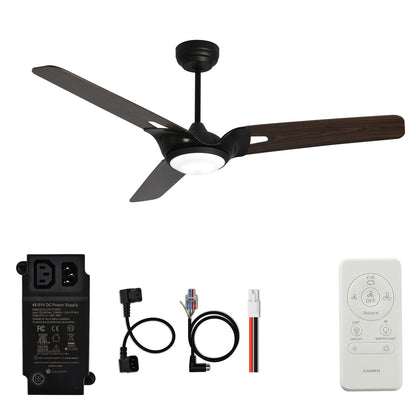 CARRO® HOFFEN 48VDC 3-Blade Smart Ceiling Fan with LED Light Kit & Remote – Matte Black / Dark Walnut