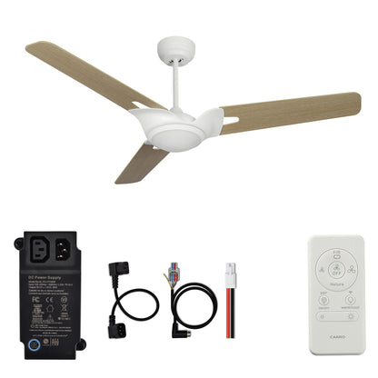 CARRO® HOFFEN 24VDC 3-Blade Smart Ceiling Fan with LED Light Kit & Remote – Matte White / Light Chestnut